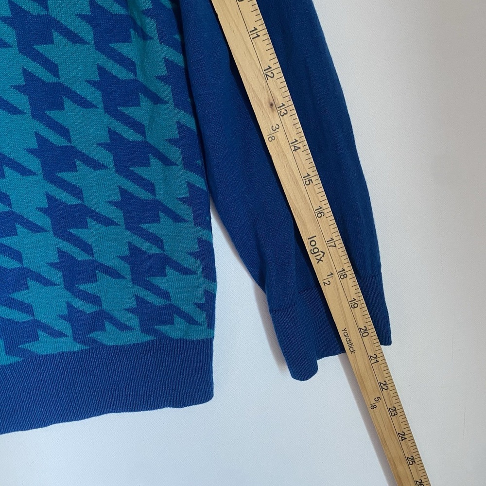 Banana Republic Silk Blend Cardigan Women L Blue Houndstooth Academia Retro Twee - Picture 6 of 8